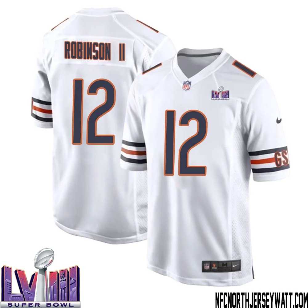 Allen Robinson II No 12 Chicago Bears Super Bowl LVIII Away Game Jersey White for Men 1