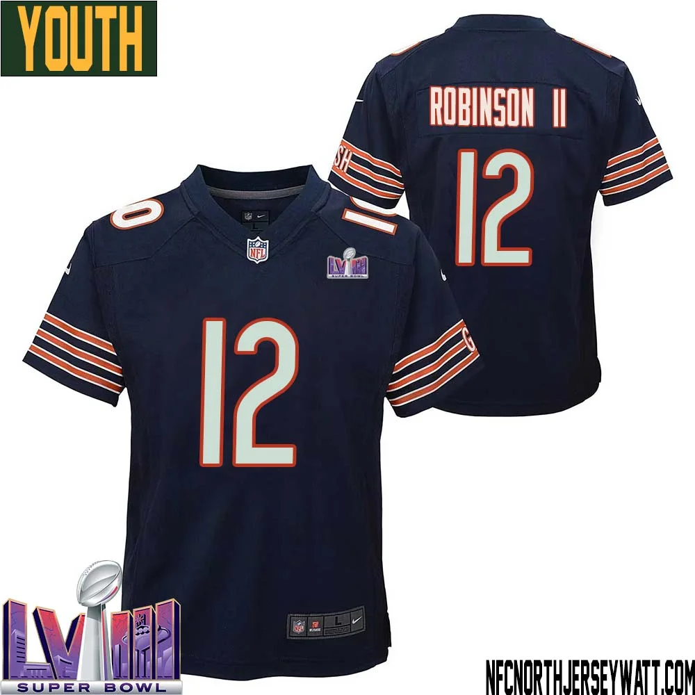 Allen Robinson II No 12 Chicago Bears Super Bowl LVIII Home Game Jersey Navy for Youth