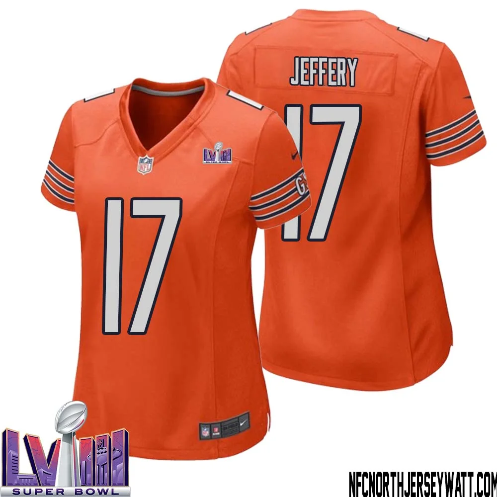 Alshon Jeffery No 17 Chicago Bears Super Bowl LVIII Alternate Game Jersey Orange for Women 1