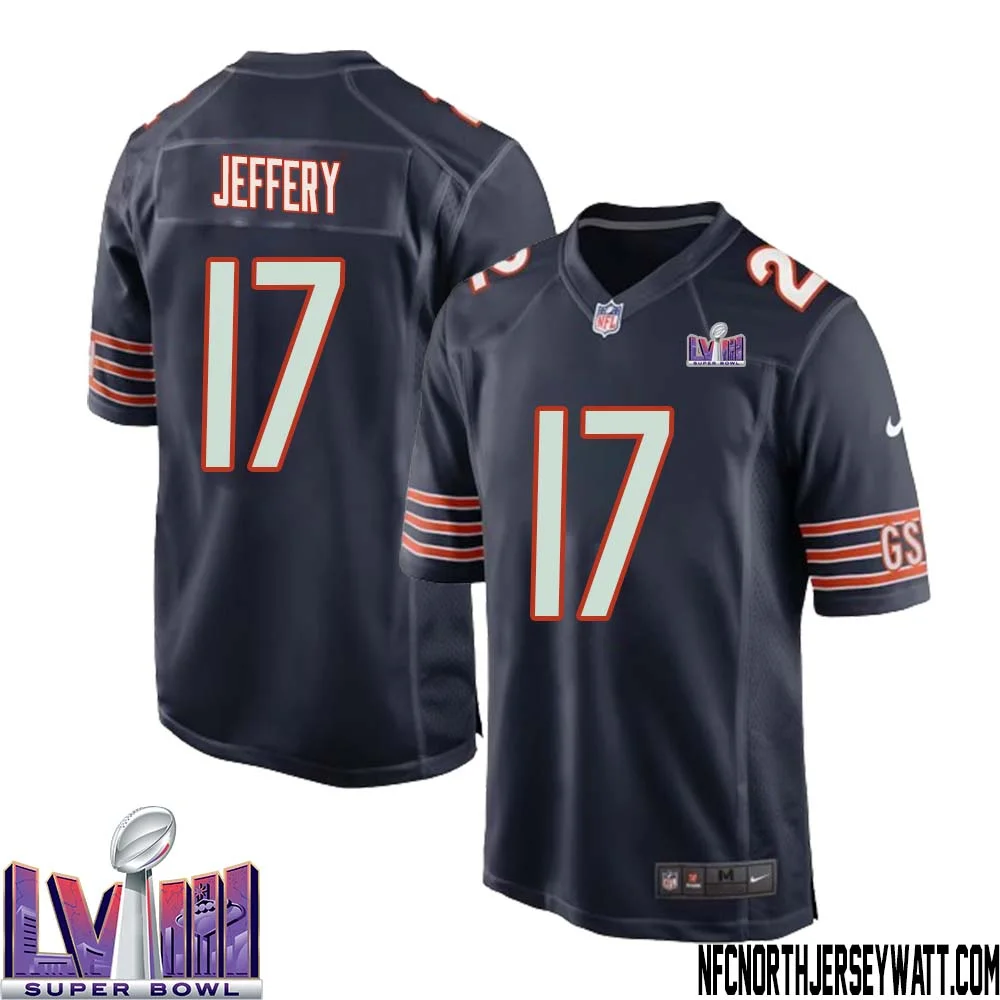 Alshon Jeffery No 17 Chicago Bears Super Bowl LVIII Home Game Jersey Navy for Men 1