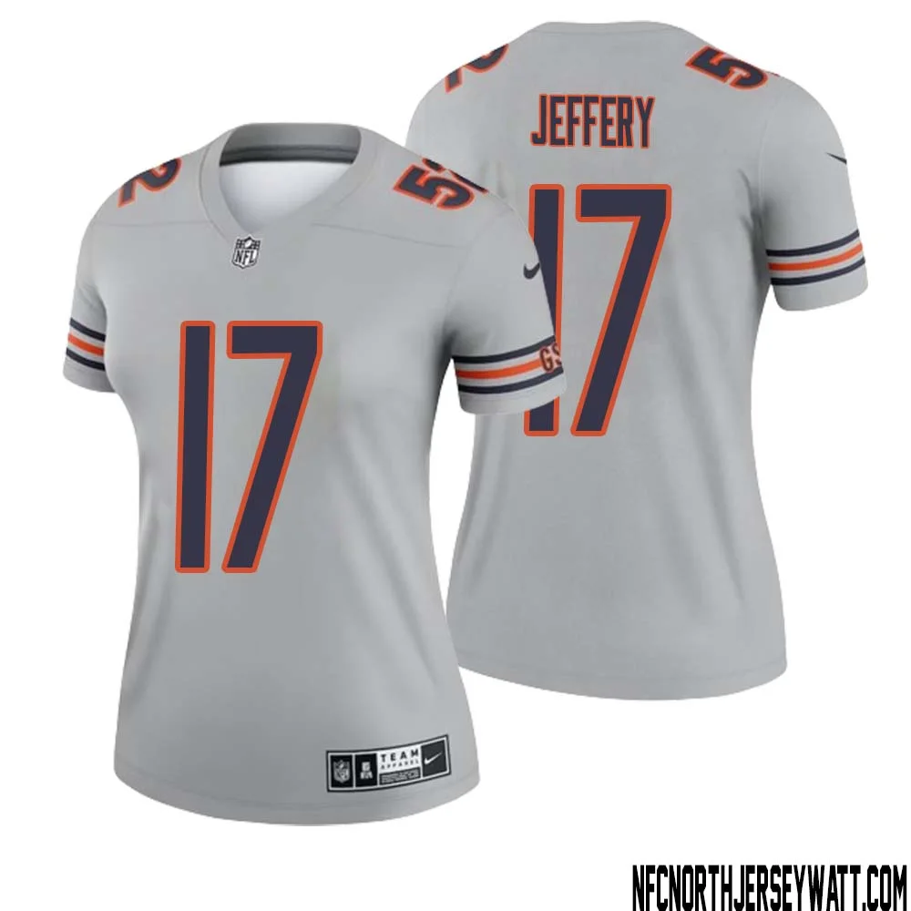 Alshon Jeffery No 17 Women Silver Chicago Bears Inverted Legend Jersey