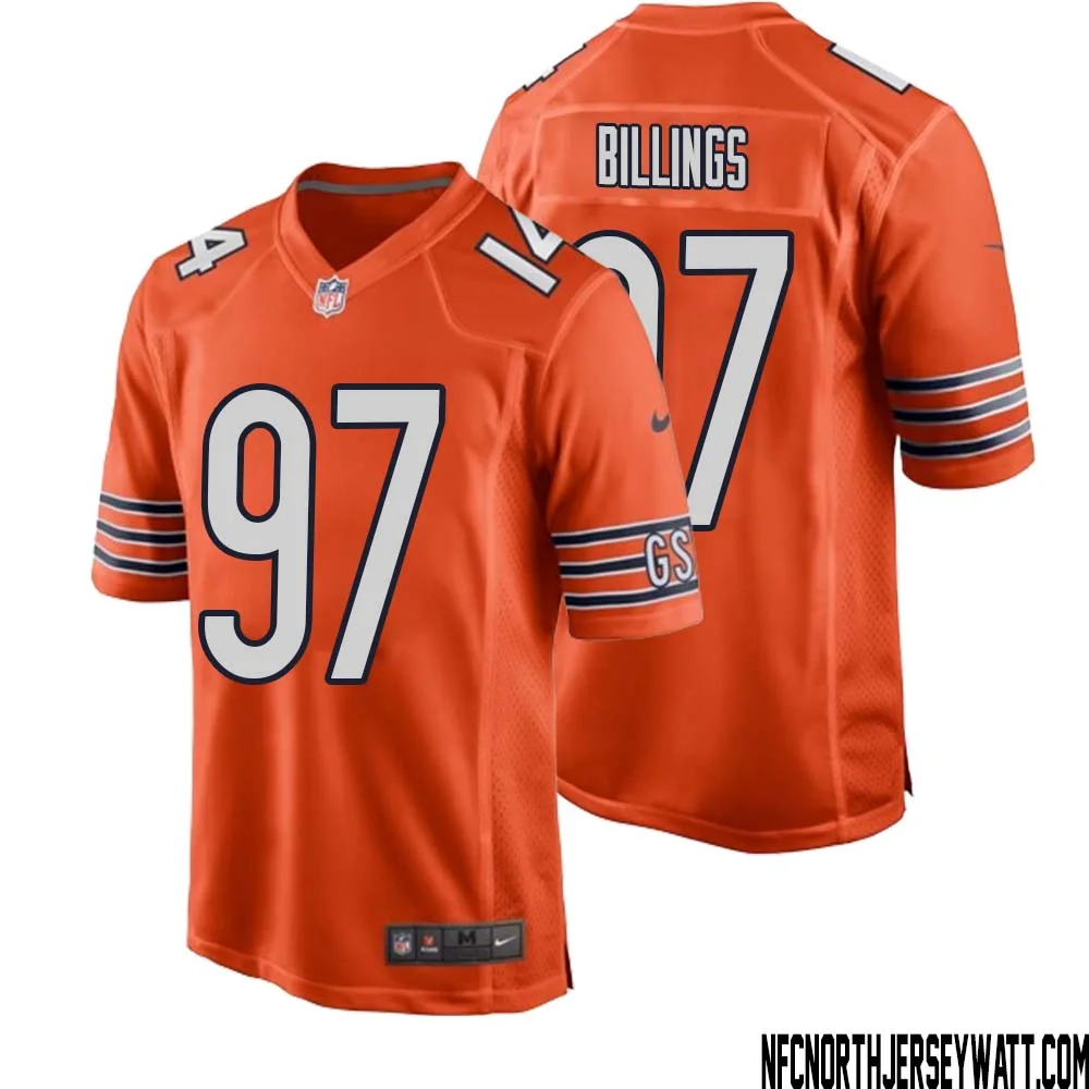 Andrew Billings No 97 Men Orange Chicago Bears Alternate Game Player Jersey