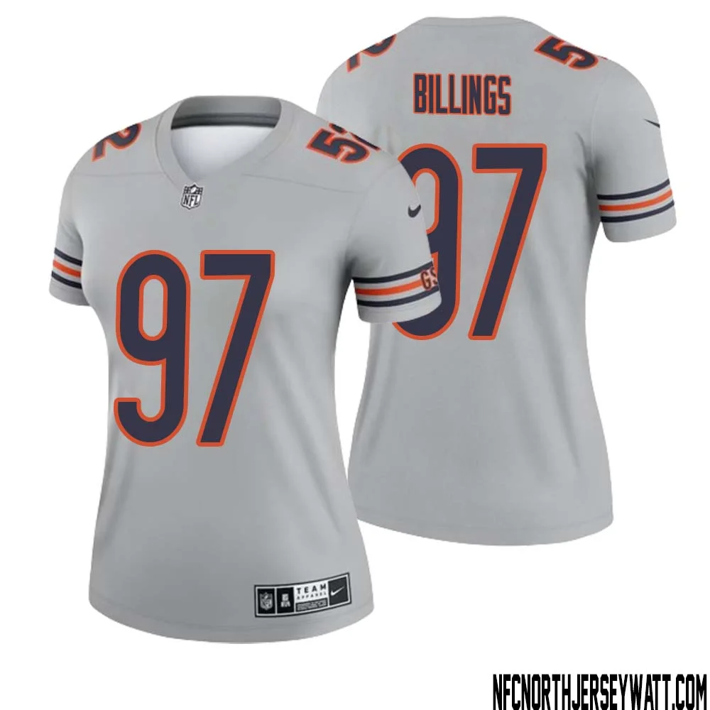 Andrew Billings No 97 Women Silver Chicago Bears Inverted Legend Jersey