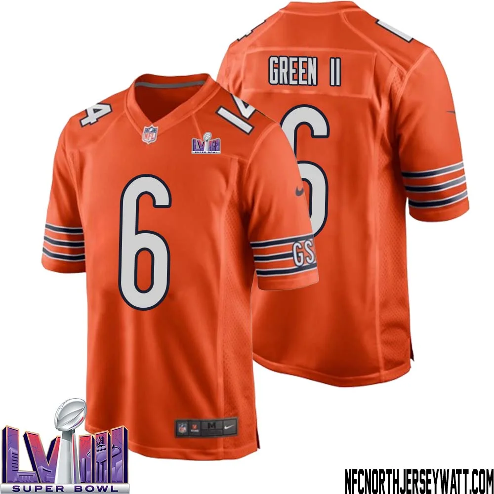 B.J. Green II No 6 Chicago Bears Super Bowl LVIII Alternate Game Jersey Orange for Men 1