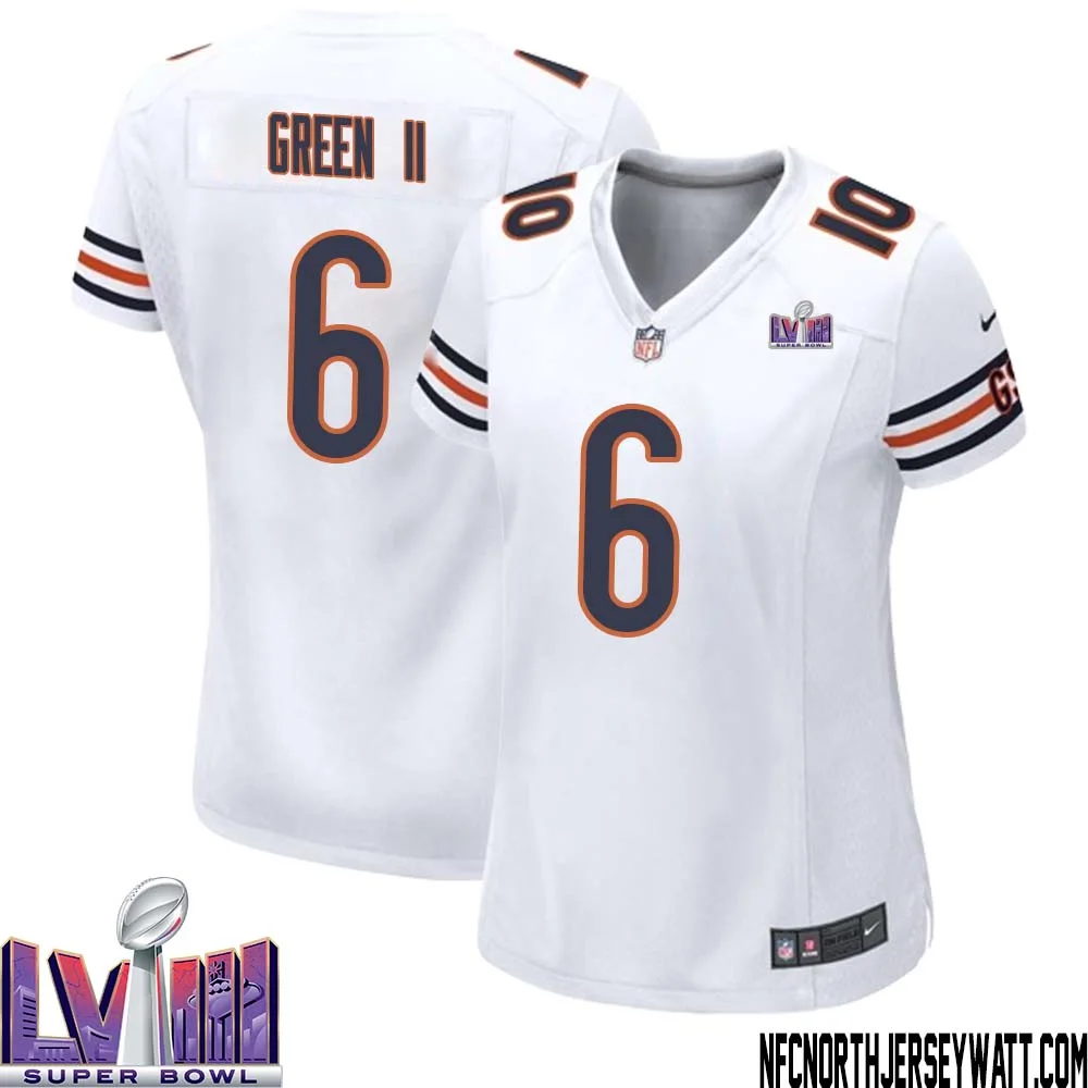 B.J. Green II No 6 Chicago Bears Super Bowl LVIII Away Game Jersey White for Women 1