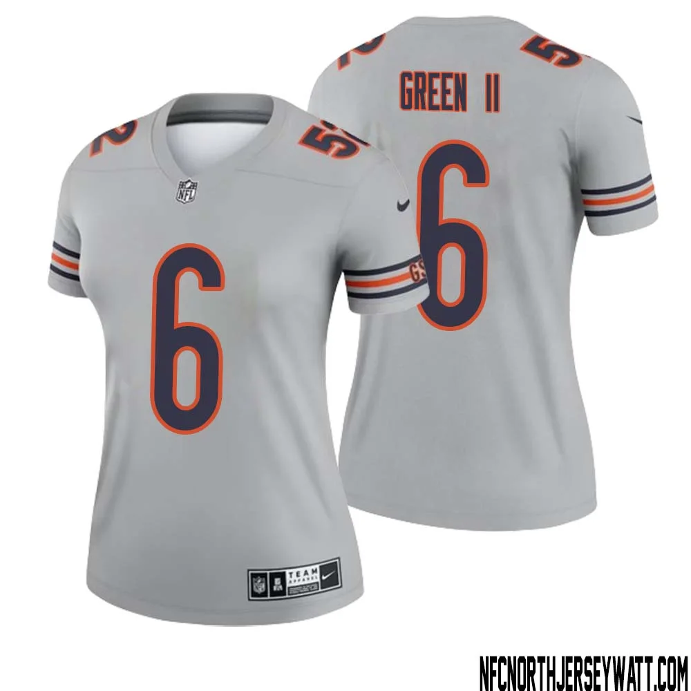 B.J. Green II No 6 Women Silver Chicago Bears Inverted Legend Jersey 1