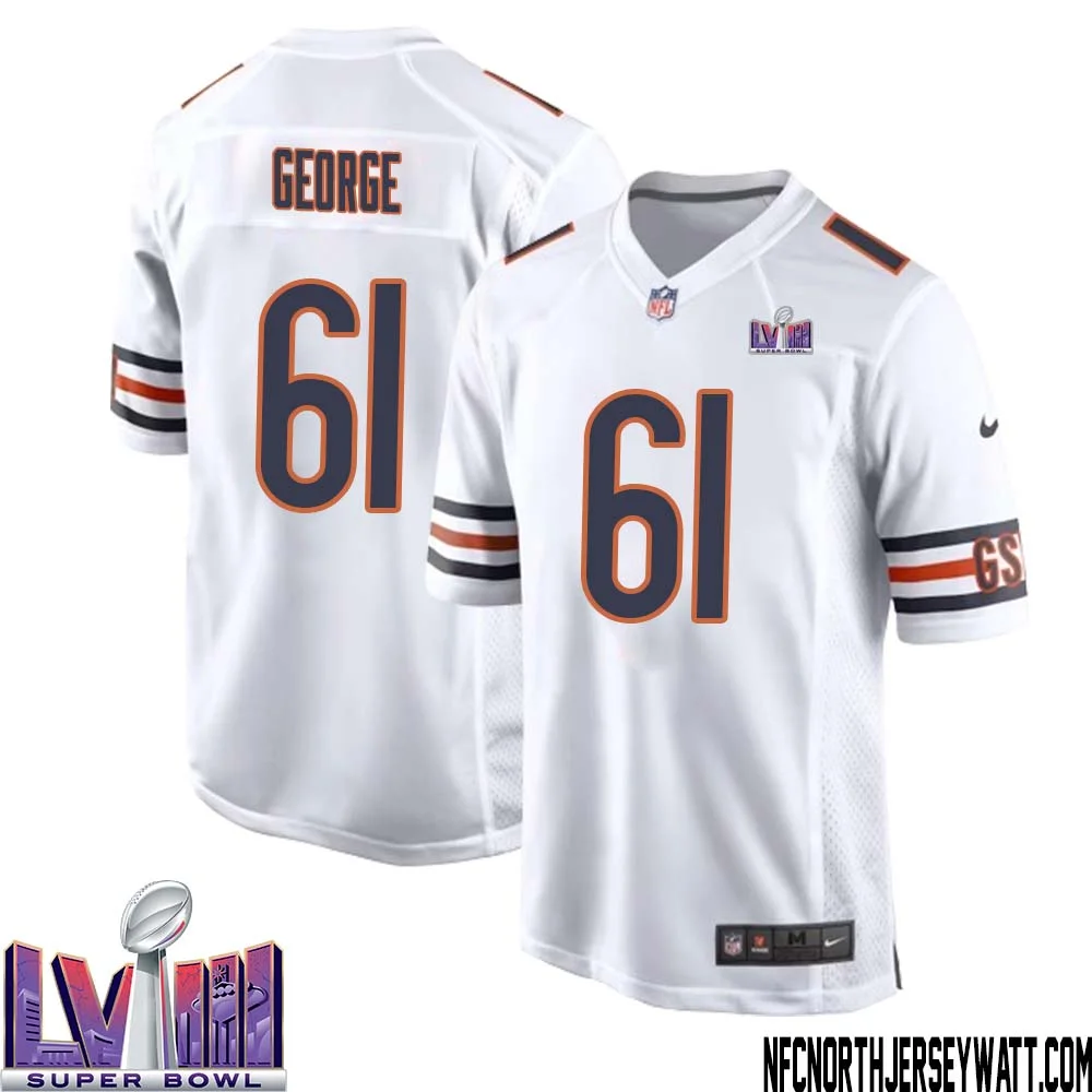 Bill George No 61 Chicago Bears Super Bowl LVIII Away Game Jersey White for Men