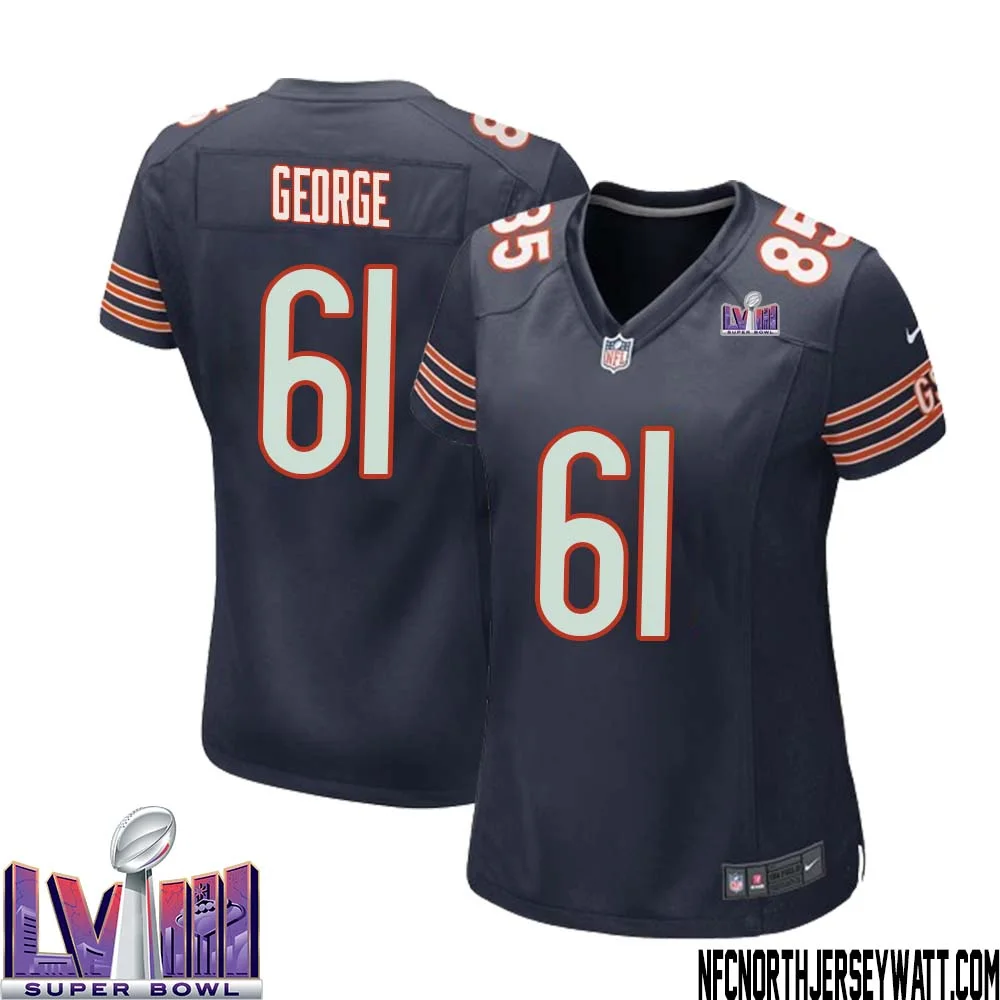 Bill George No 61 Chicago Bears Super Bowl LVIII Home Game Jersey Navy for Women 1
