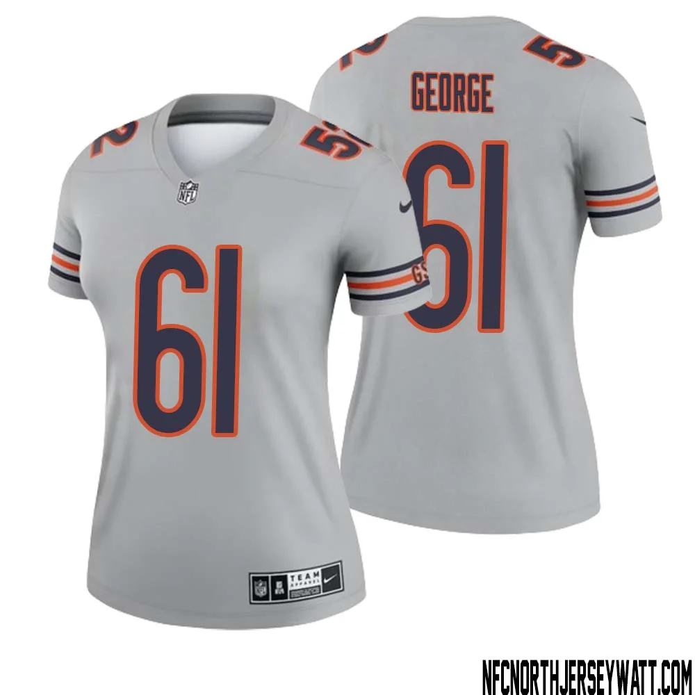 Bill George No 61 Women Silver Chicago Bears Inverted Legend Jersey
