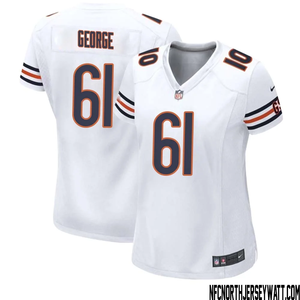 Bill George No 61 Women White Chicago Bears Away Game Jersey