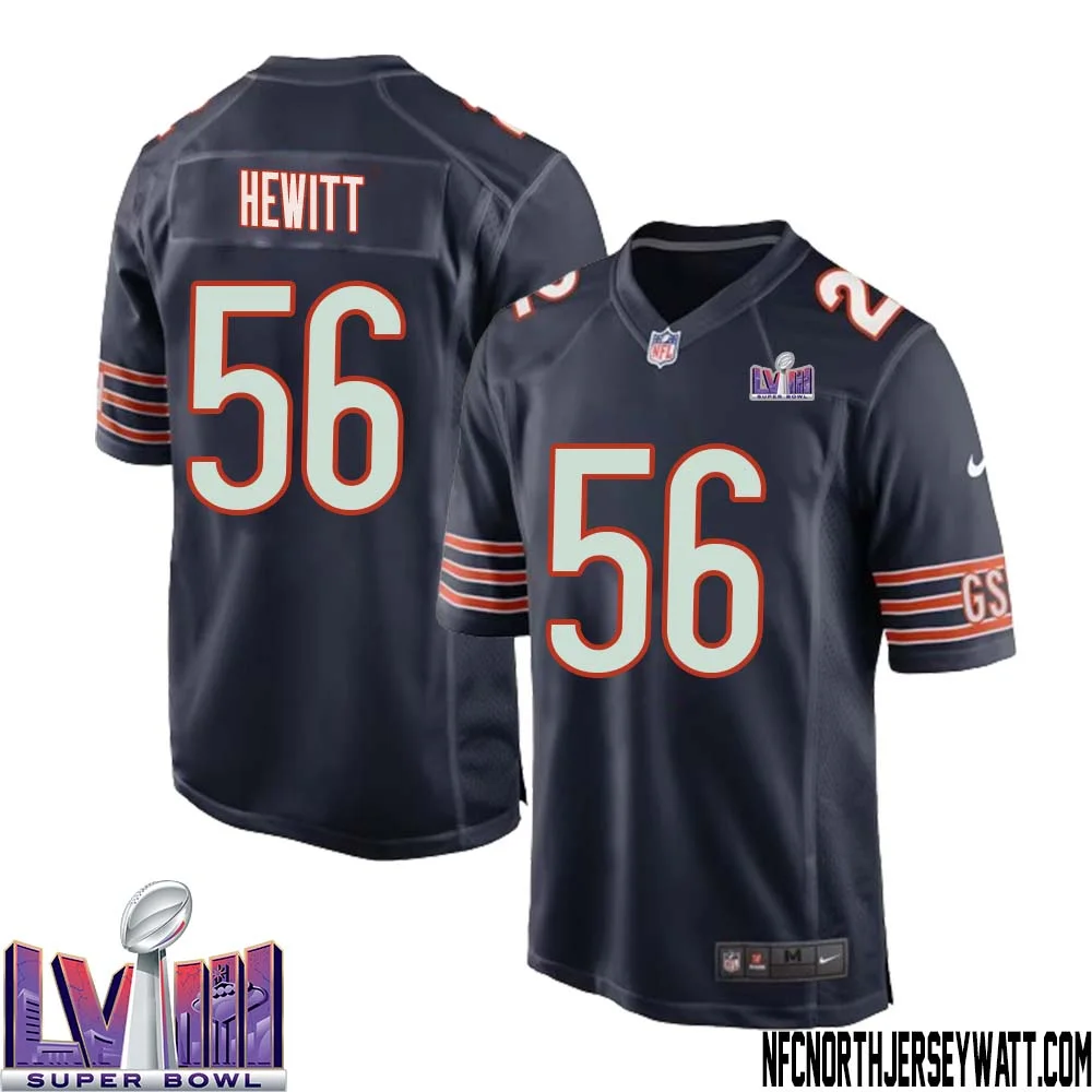 Bill Hewitt No 56 Chicago Bears Super Bowl LVIII Home Game Jersey Navy for Men 1