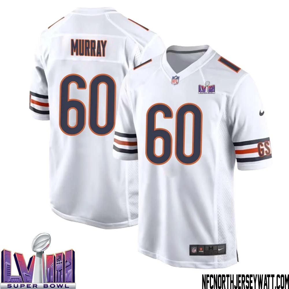 Bill Murray No 60 Chicago Bears Super Bowl LVIII Away Game Jersey White for Men 1