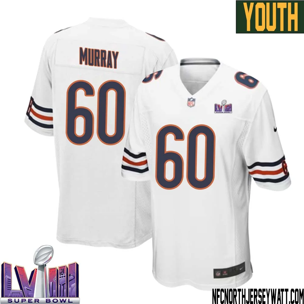 Bill Murray No 60 Chicago Bears Super Bowl LVIII Away Game Jersey White for Youth 1