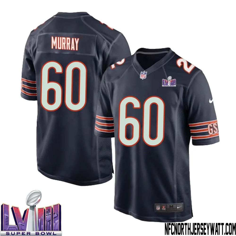 Bill Murray No 60 Chicago Bears Super Bowl LVIII Home Game Jersey Navy for Men 1