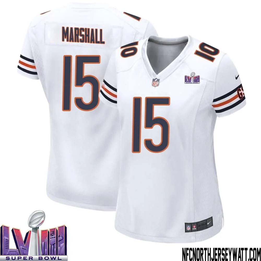 Brandon Marshall No 15 Chicago Bears Super Bowl LVIII Away Game Jersey White for Women 1