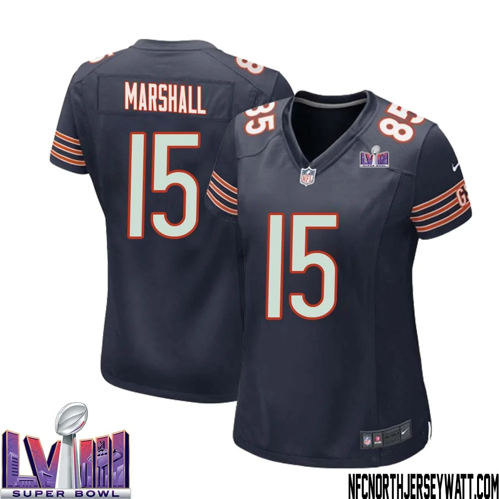 Brandon Marshall No 15 Chicago Bears Super Bowl LVIII Home Game Jersey Navy for Women