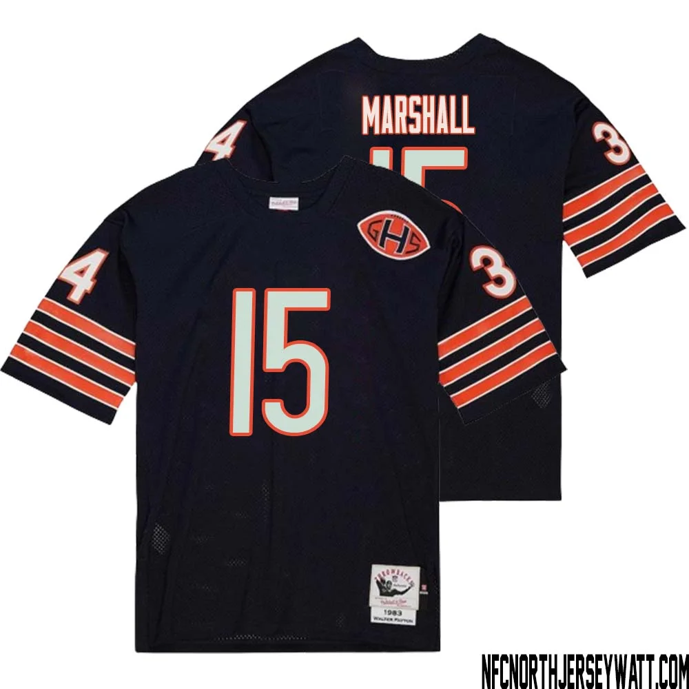Brandon Marshall No 15 Men Mitchell Ness Navy Chicago Bears 2004 Authentic Throwback Retired Player Jersey