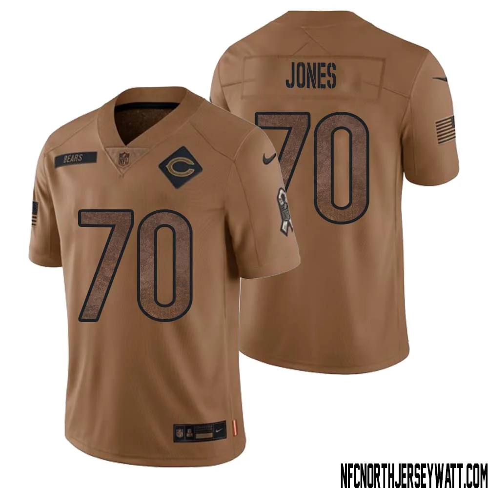 Braxton Jones No 70 Men Brown Chicago Bears 2023 Salute To Service Retired Player Limited Jersey 1