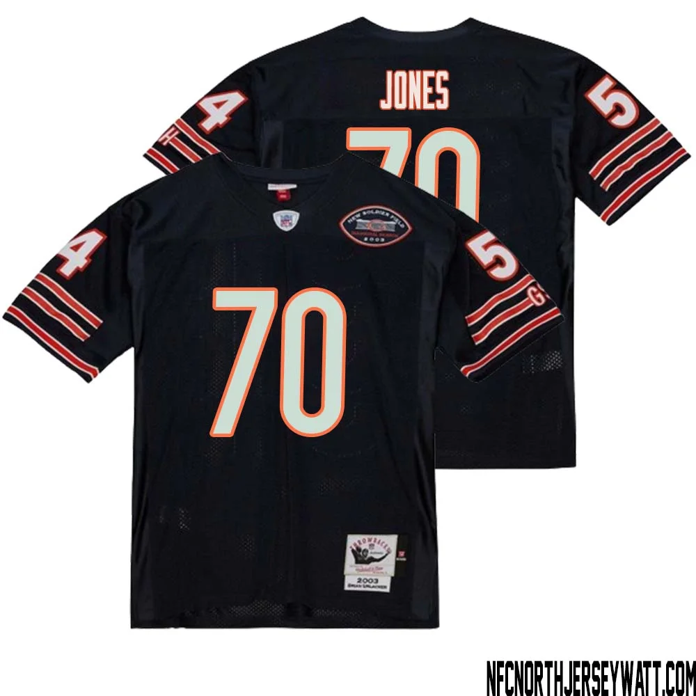Braxton Jones No 70 Men Mitchell Ness Navy Chicago Bears 2004 Authentic Throwback Retired Player Jersey 1 1