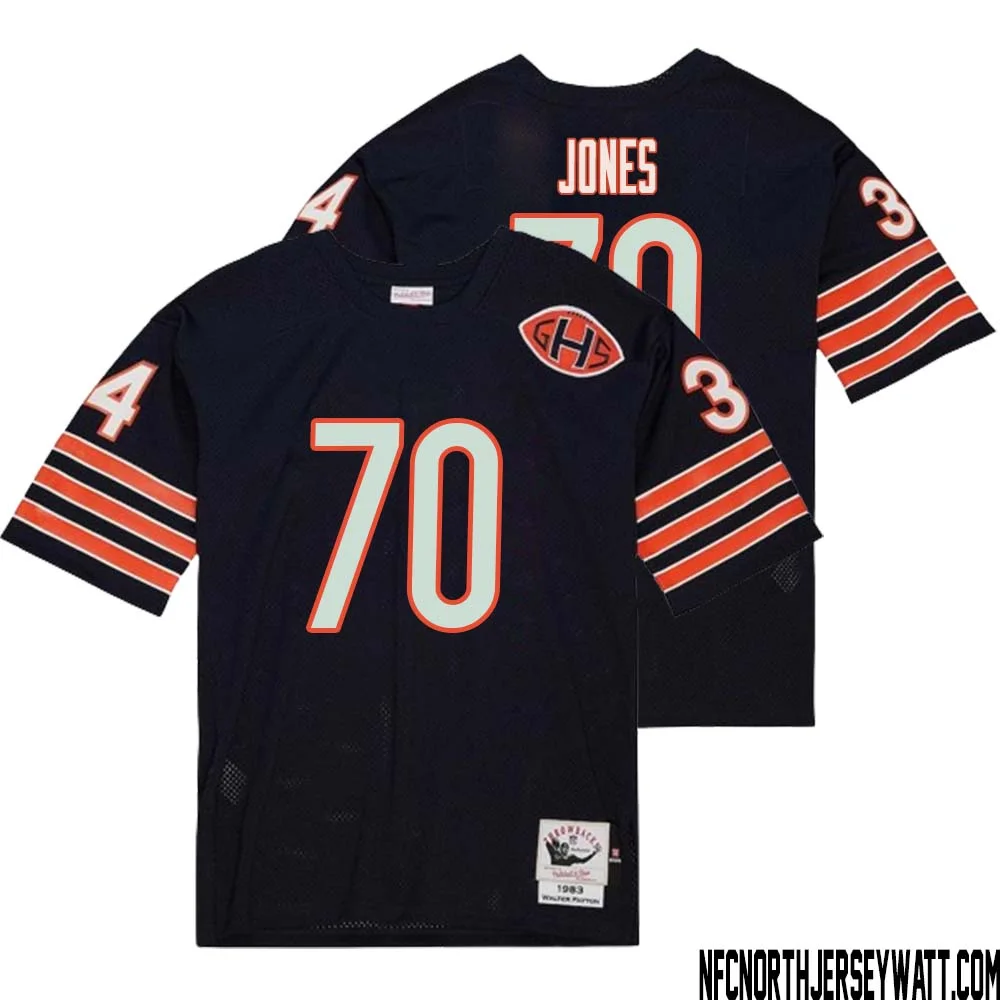 Braxton Jones No 70 Men Mitchell Ness Navy Chicago Bears 2004 Authentic Throwback Retired Player Jersey