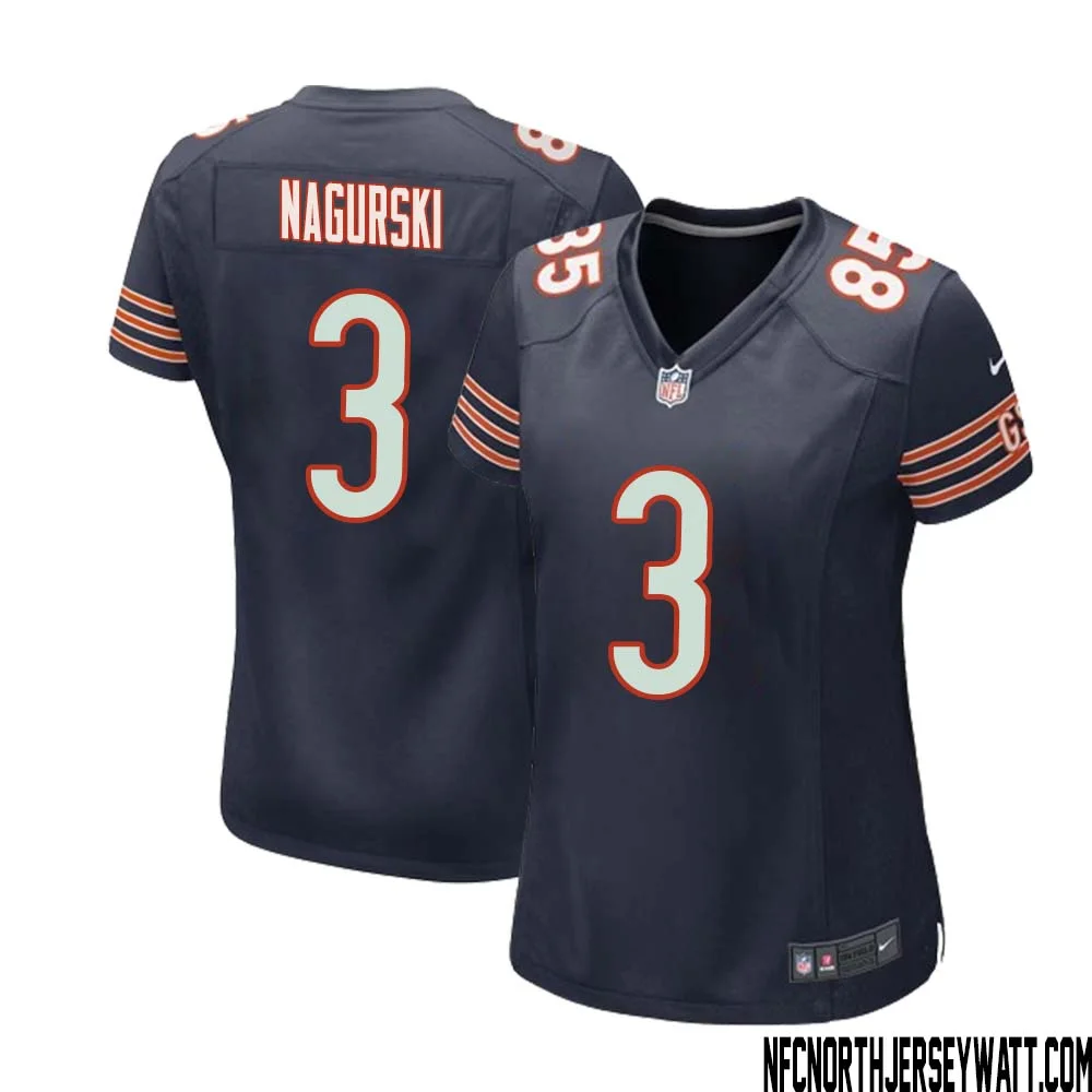 Bronko Nagurski No 3 Chicago Bears Home Game Navy Jersey for Women 1