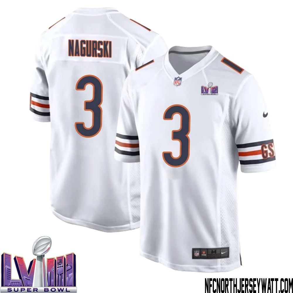 Bronko Nagurski No 3 Chicago Bears Super Bowl LVIII Away Game Jersey White for Men
