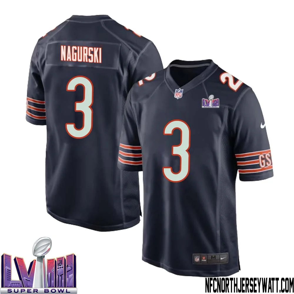 Bronko Nagurski No 3 Chicago Bears Super Bowl LVIII Home Game Jersey Navy for Men