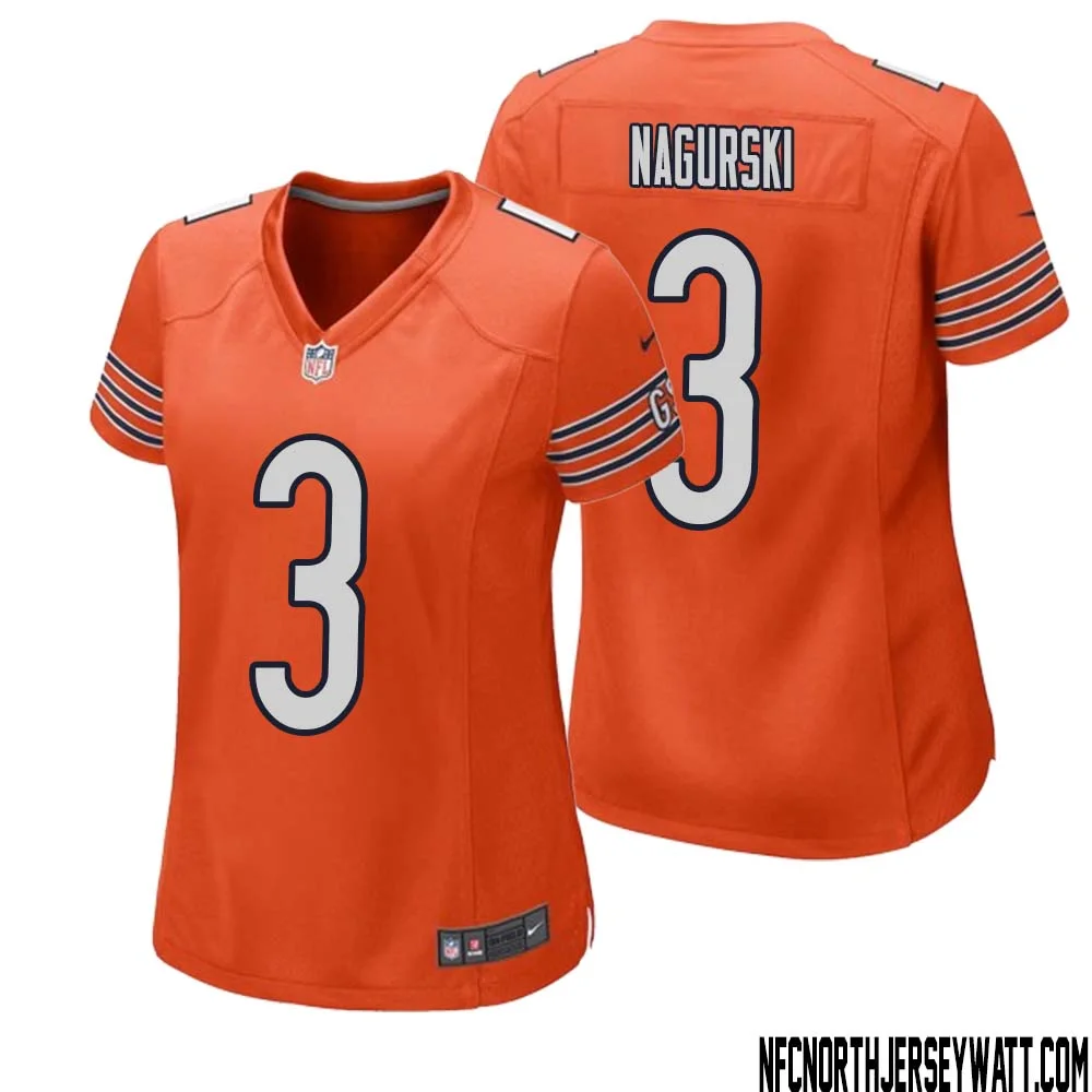 Bronko Nagurski No 3 Women Orange Chicago Bears Alternate Game Player Jersey 1