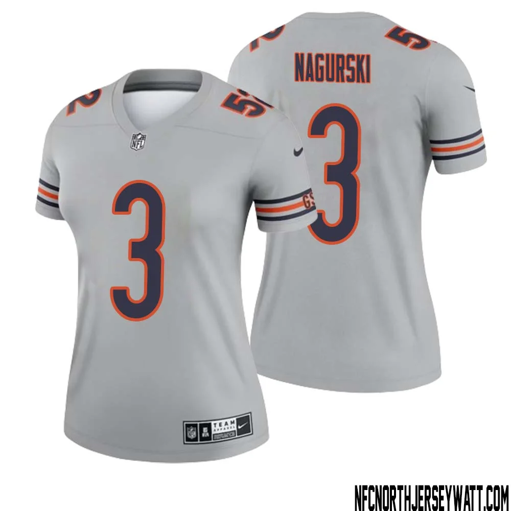 Bronko Nagurski No 3 Women Silver Chicago Bears Inverted Legend Jersey 1