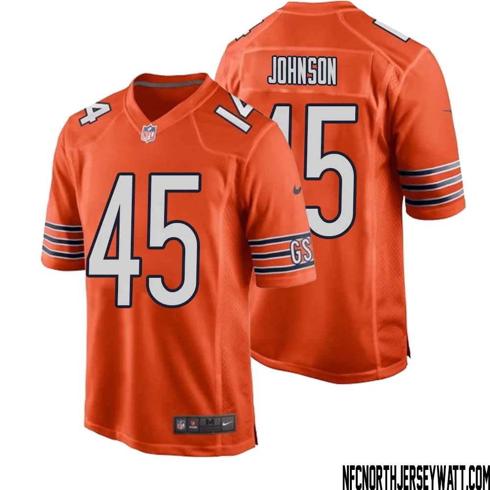 Buddy Johnson No 45 Men Orange Chicago Bears Alternate Game Player Jersey