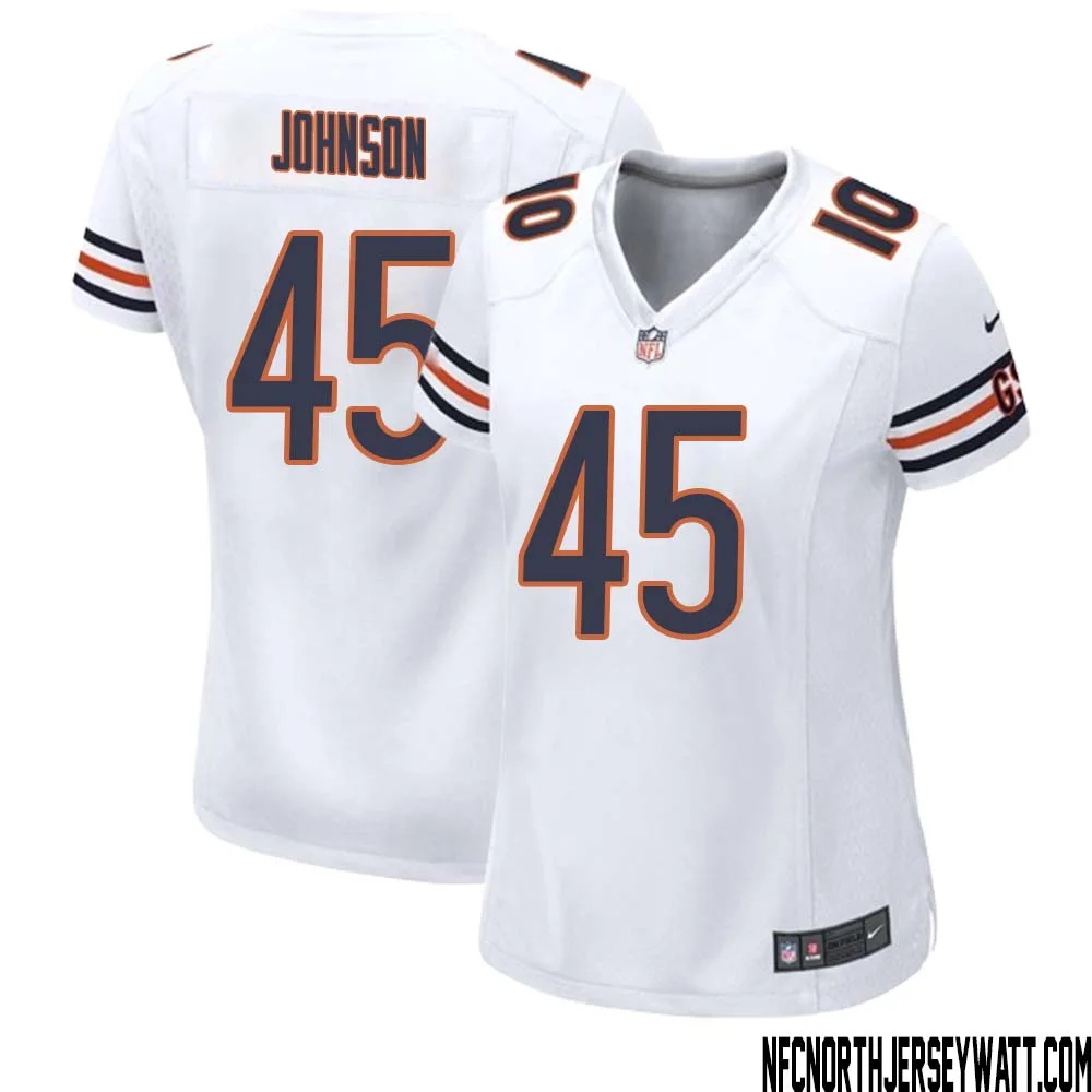 Buddy Johnson No 45 Women White Chicago Bears Away Game Jersey 1