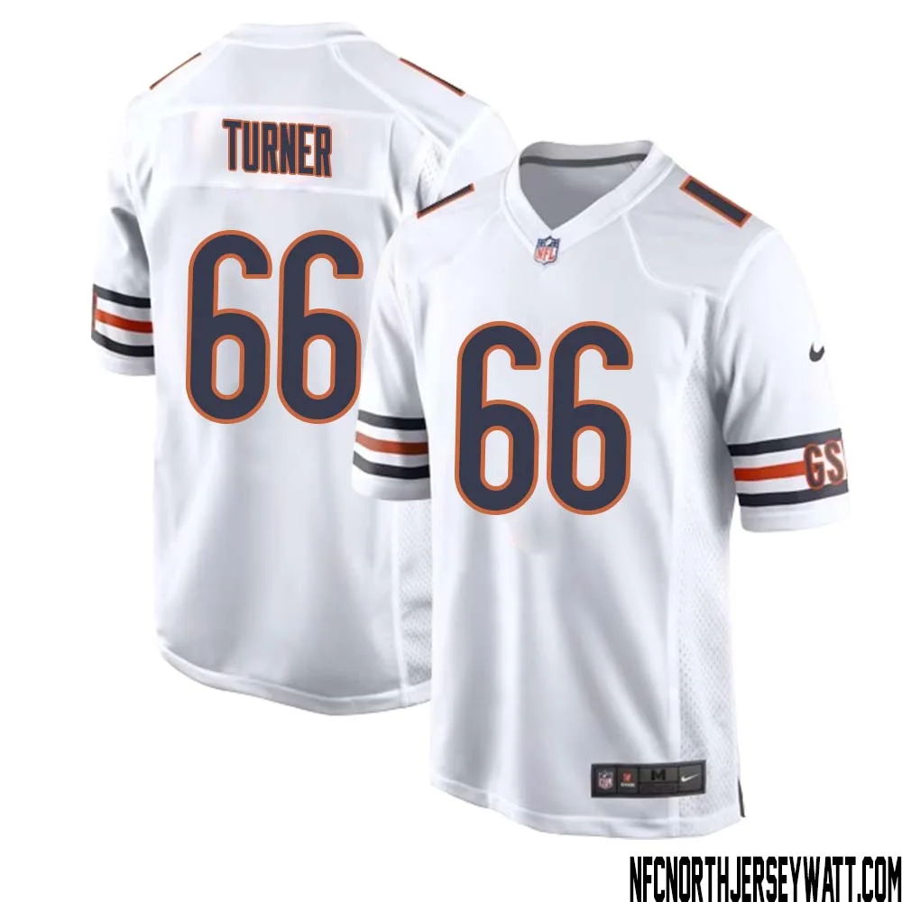 Bulldog Turner No 66 Men White Chicago Bears Away Game Jersey