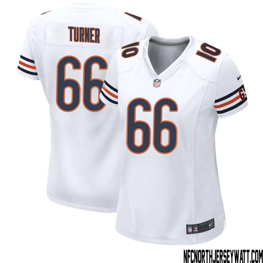 Bulldog Turner No 66 Women White Chicago Bears Away Game Jersey