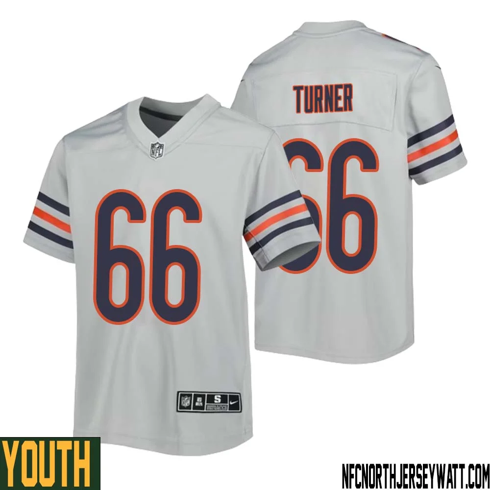 Bulldog Turner No 66 Youth Silver Chicago Bears Inverted Legend Jersey