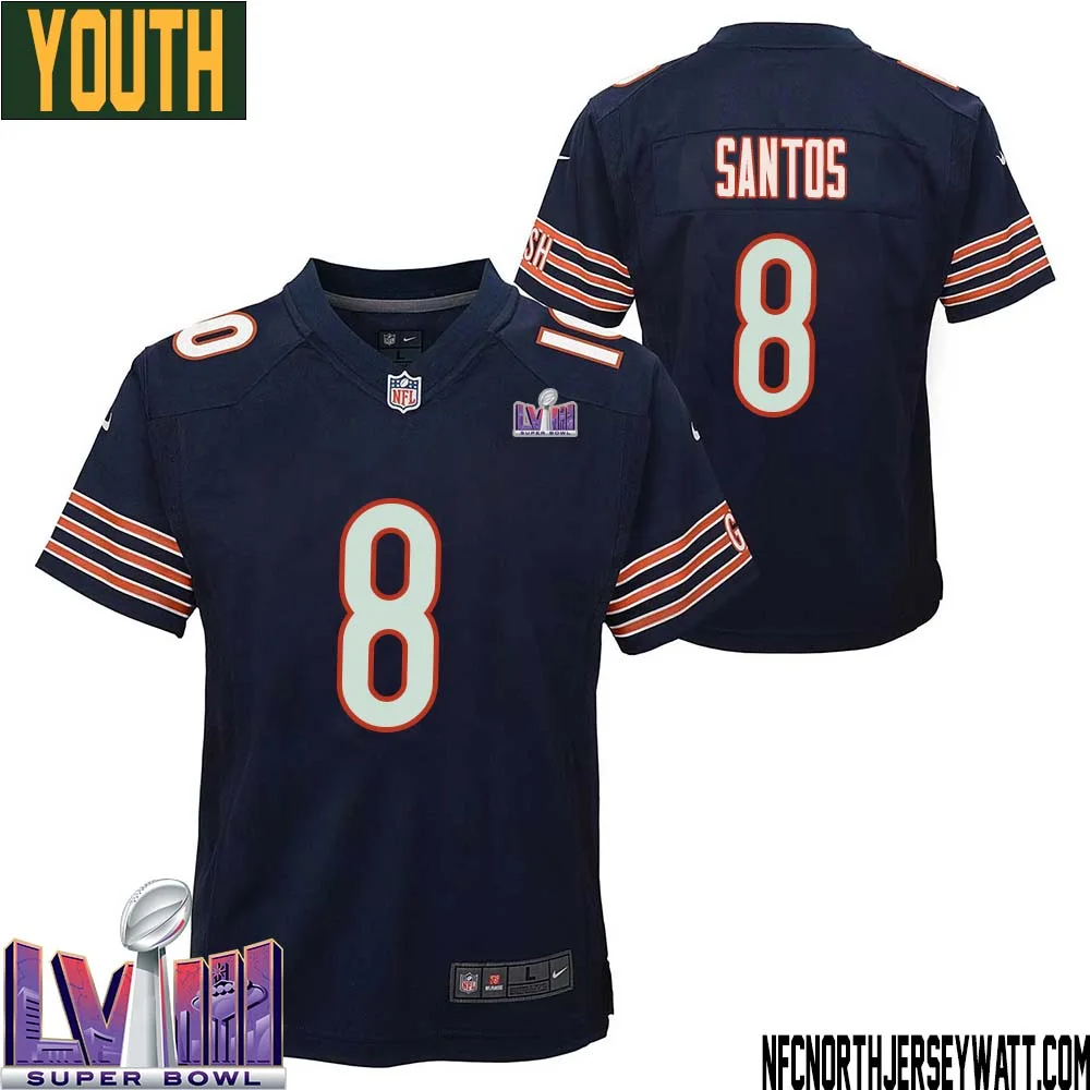 Cairo Santos No 8 Chicago Bears Super Bowl LVIII Home Game Jersey Navy for Youth 1