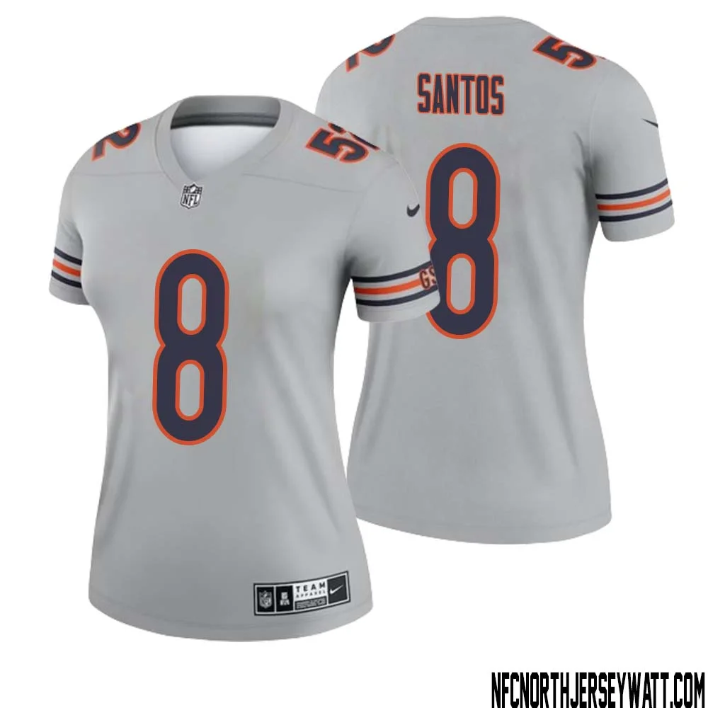 Cairo Santos No 8 Women Silver Chicago Bears Inverted Legend Jersey 1