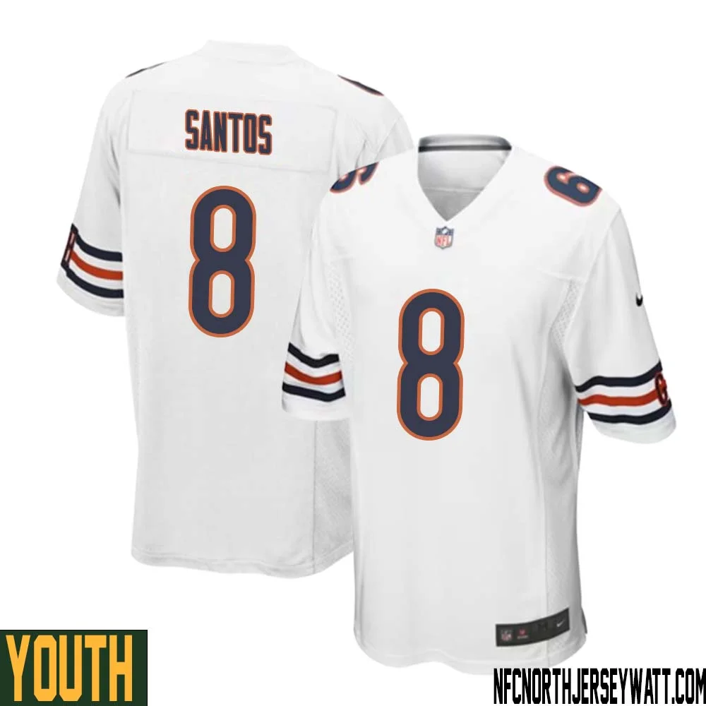 Cairo Santos No 8 Youth White Chicago Bears Away Game Jersey 1