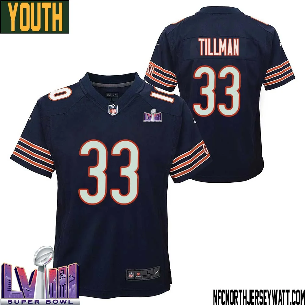 Charles Tillman No 33 Chicago Bears Super Bowl LVIII Home Game Jersey Navy for Youth