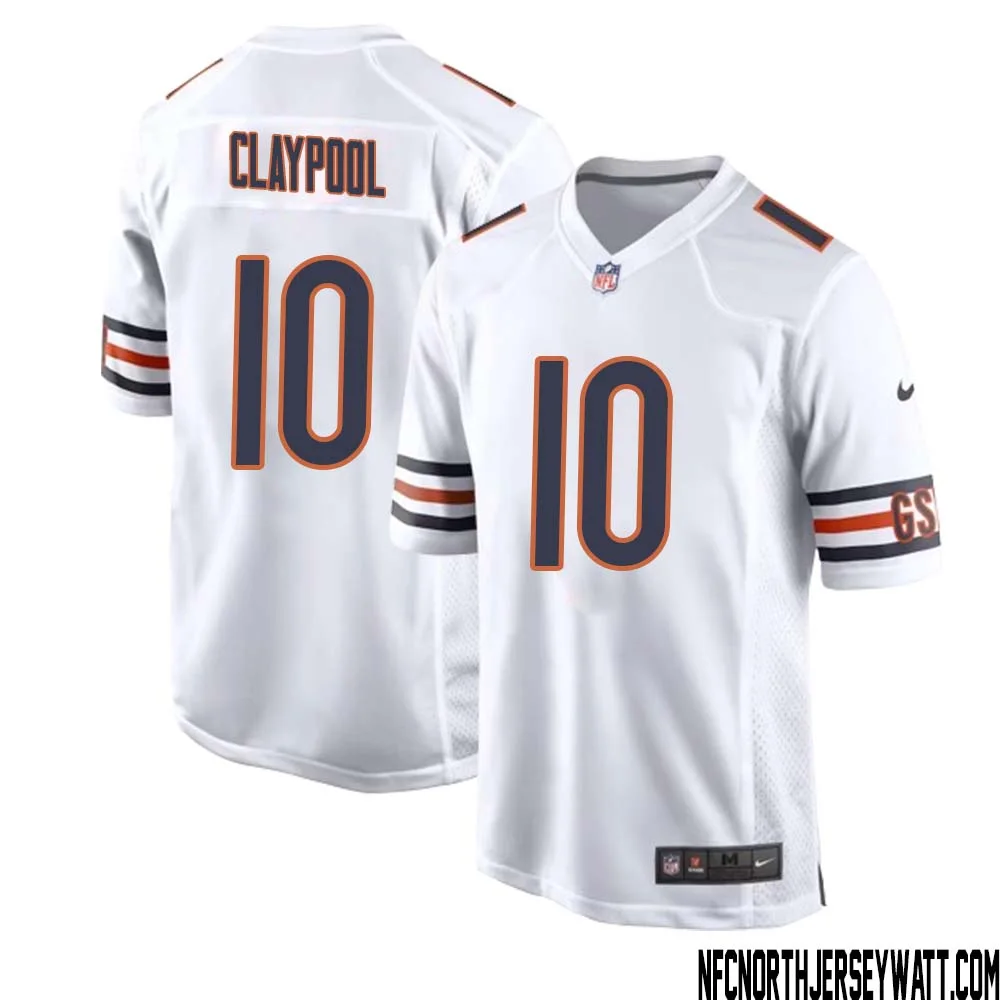 Chase Claypool No 10 Men White Chicago Bears Away Game Jersey