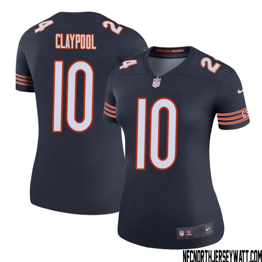 Chase Claypool No 10 Women Navy Chicago Bears Color Rush Legend Jersey