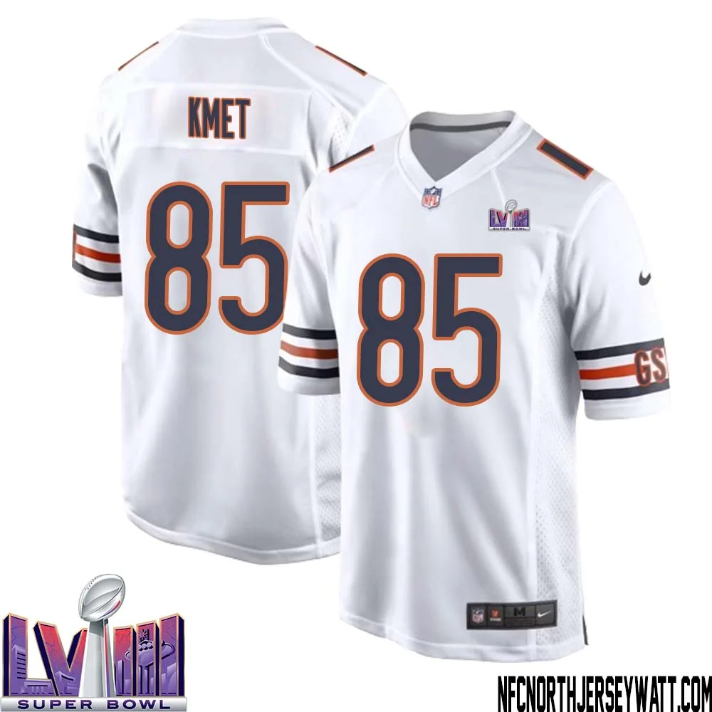 Cole Kmet No 85 Chicago Bears Super Bowl LVIII Away Game Jersey White for Men