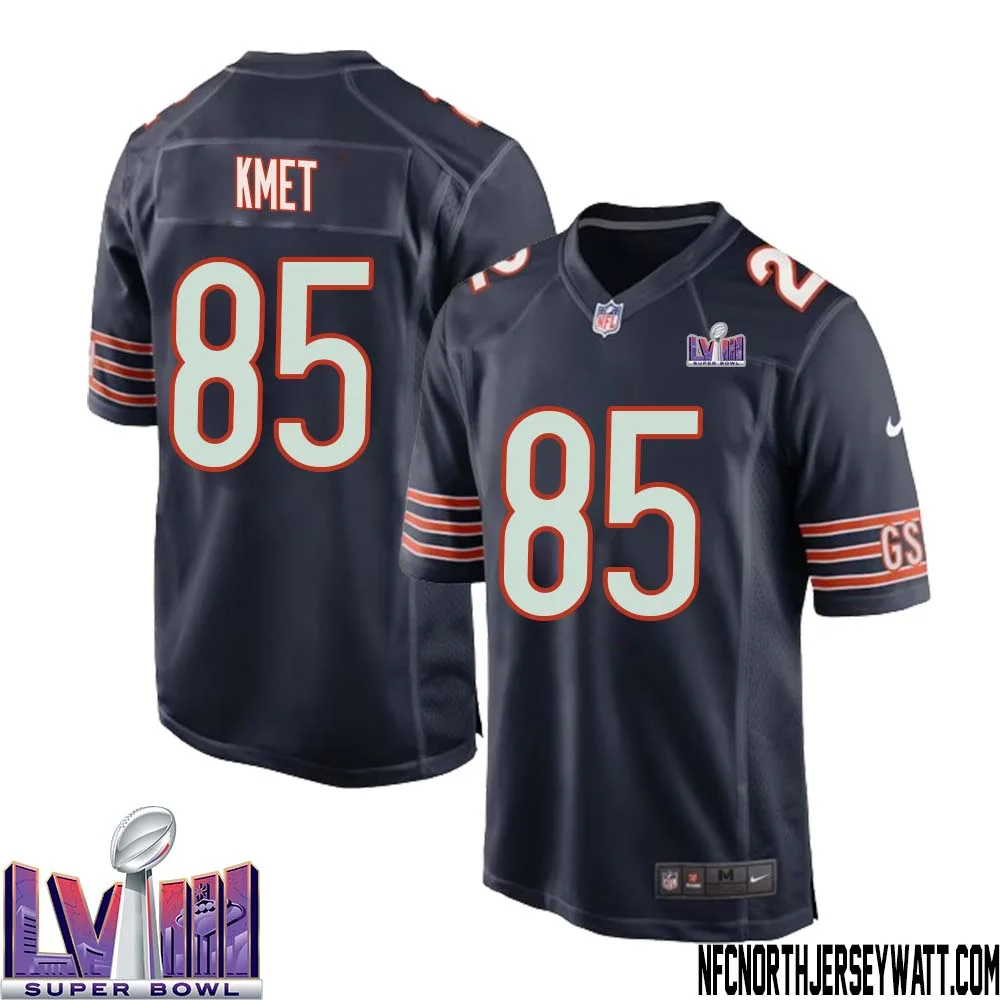 Cole Kmet No 85 Chicago Bears Super Bowl LVIII Home Game Jersey Navy for Men 1