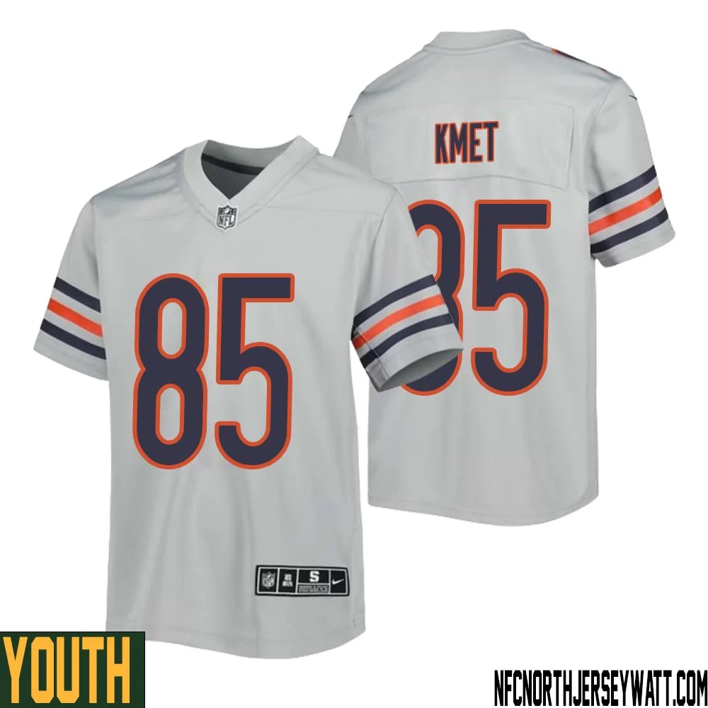 Cole Kmet No 85 Youth Silver Chicago Bears Inverted Legend Jersey 1