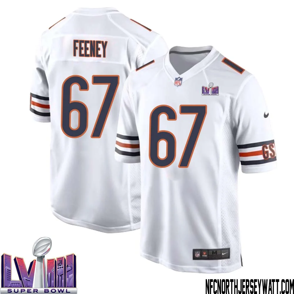 Dan Feeney No 67 Chicago Bears Super Bowl LVIII Away Game Jersey White for Men