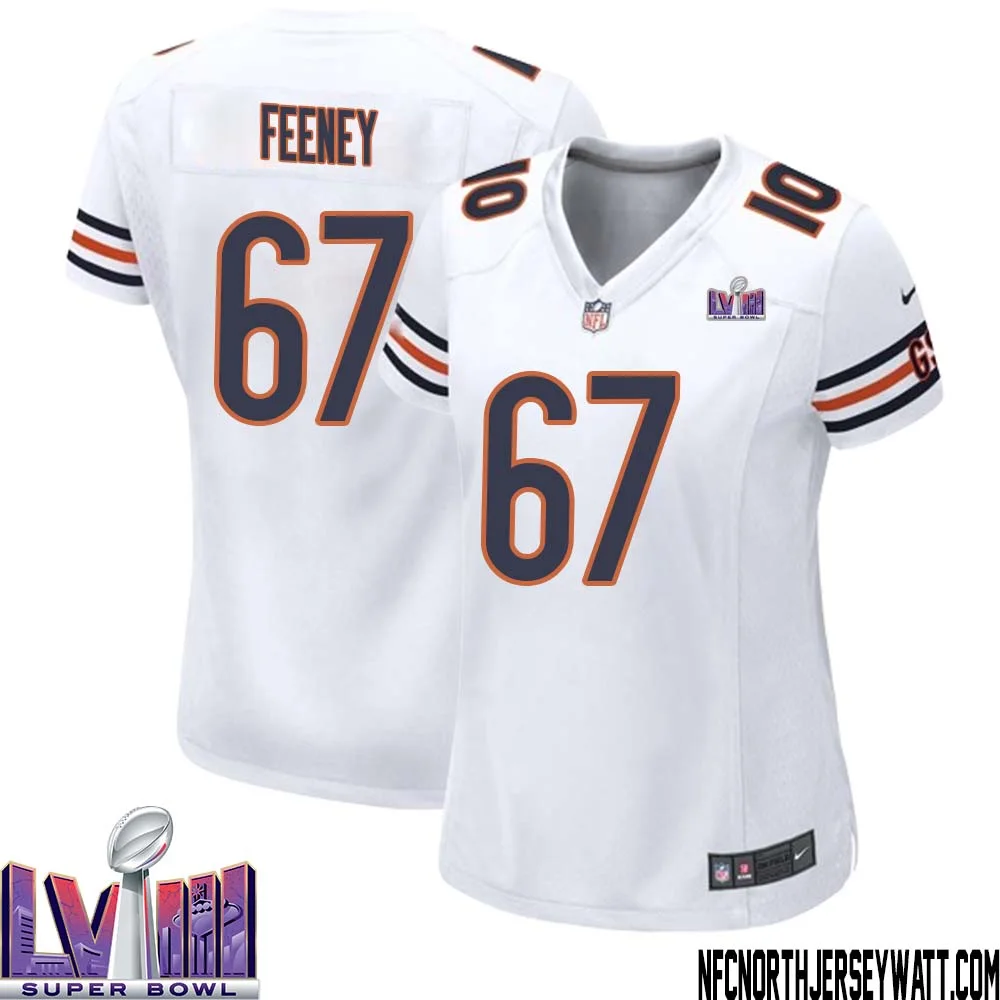 Dan Feeney No 67 Chicago Bears Super Bowl LVIII Away Game Jersey White for Women