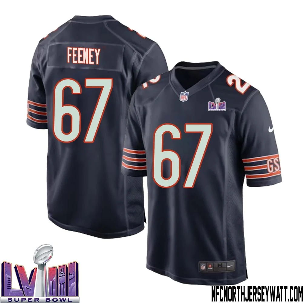 Dan Feeney No 67 Chicago Bears Super Bowl LVIII Home Game Jersey Navy for Men 1
