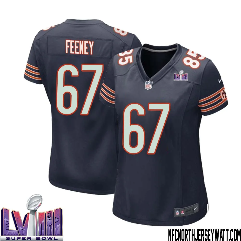 Dan Feeney No 67 Chicago Bears Super Bowl LVIII Home Game Jersey Navy for Women 1