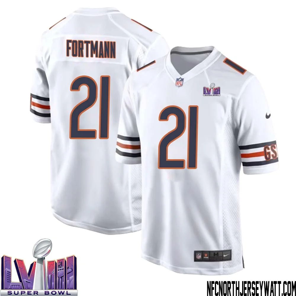 Dan Fortmann No 21 Chicago Bears Super Bowl LVIII Away Game Jersey White for Men