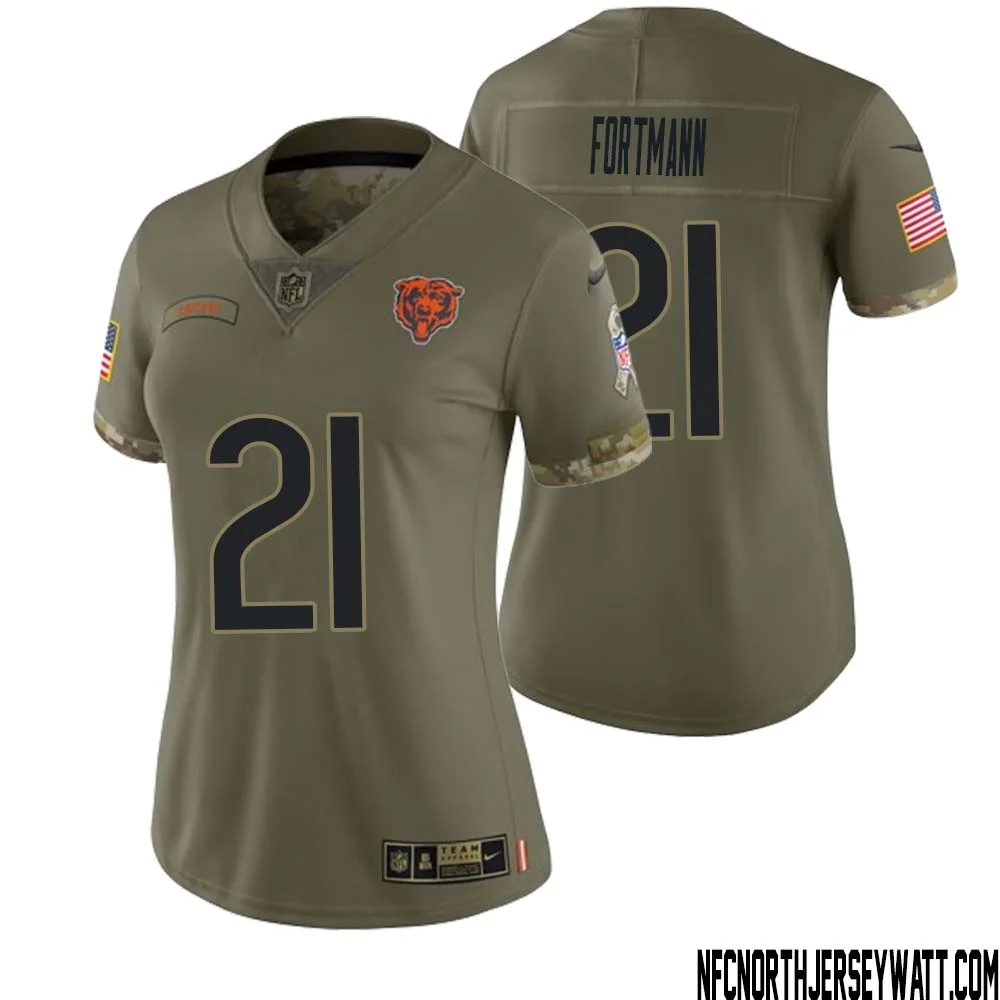 Dan Fortmann No 21 Women Olive Chicago Bears 2022 Salute To Service Retired Player Limited Jersey 1
