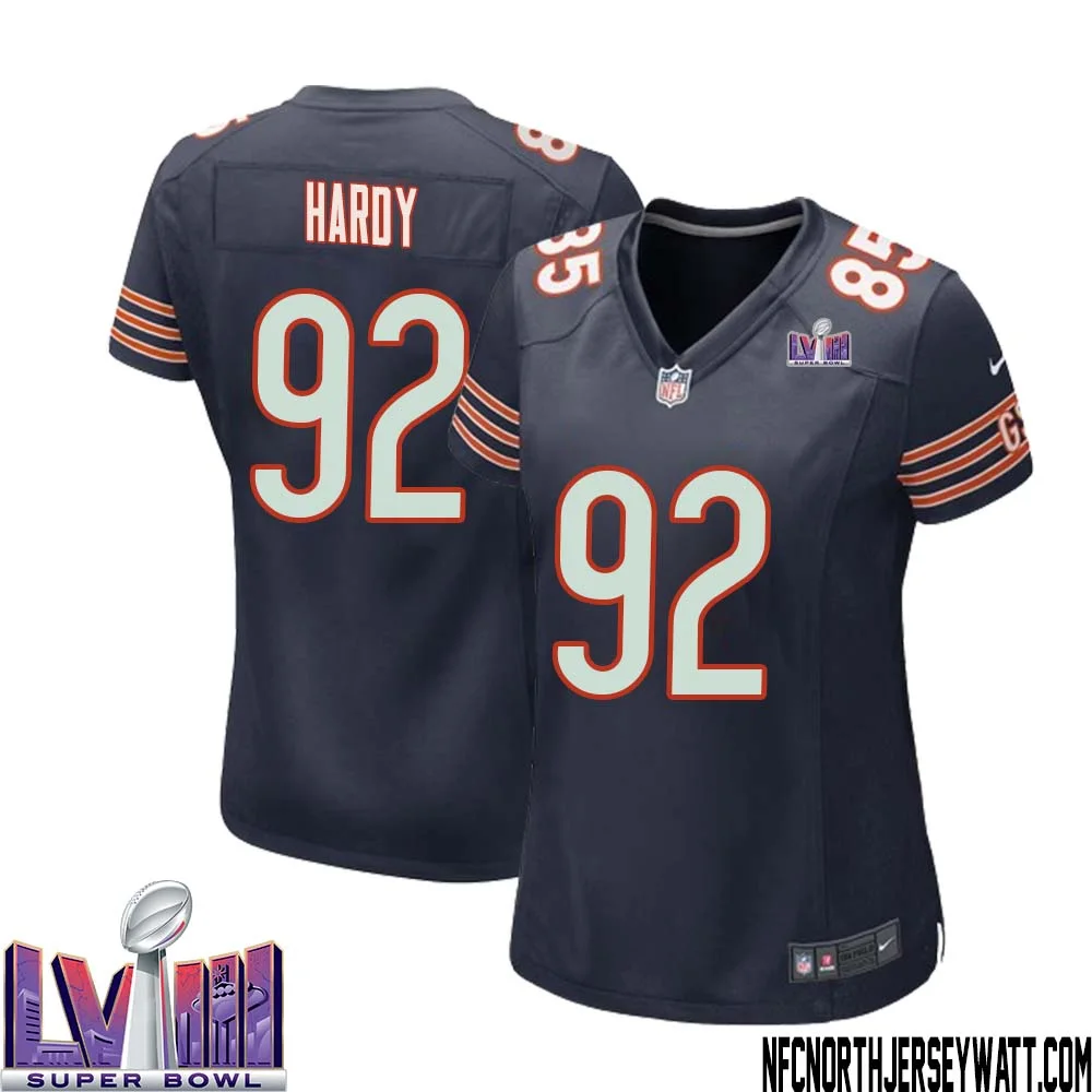 Daniel Hardy No 92 Chicago Bears Super Bowl LVIII Home Game Jersey Navy for Women